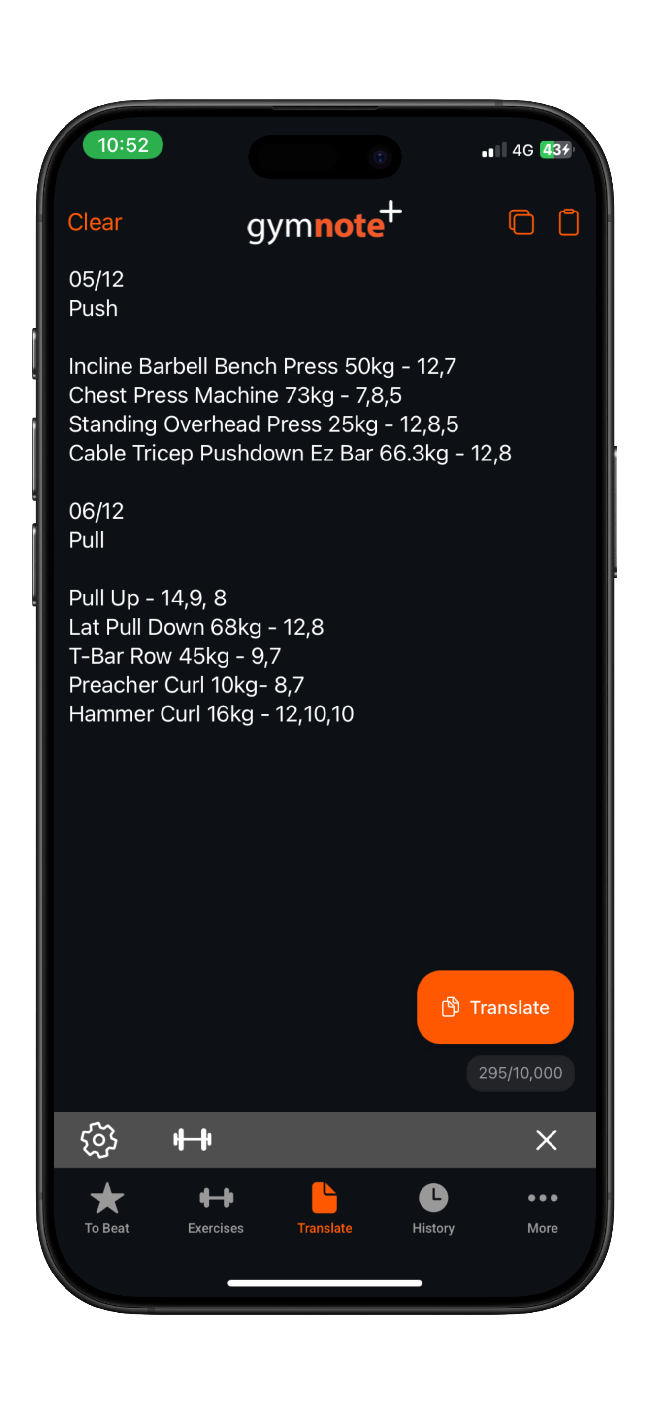 Picture of workout notes