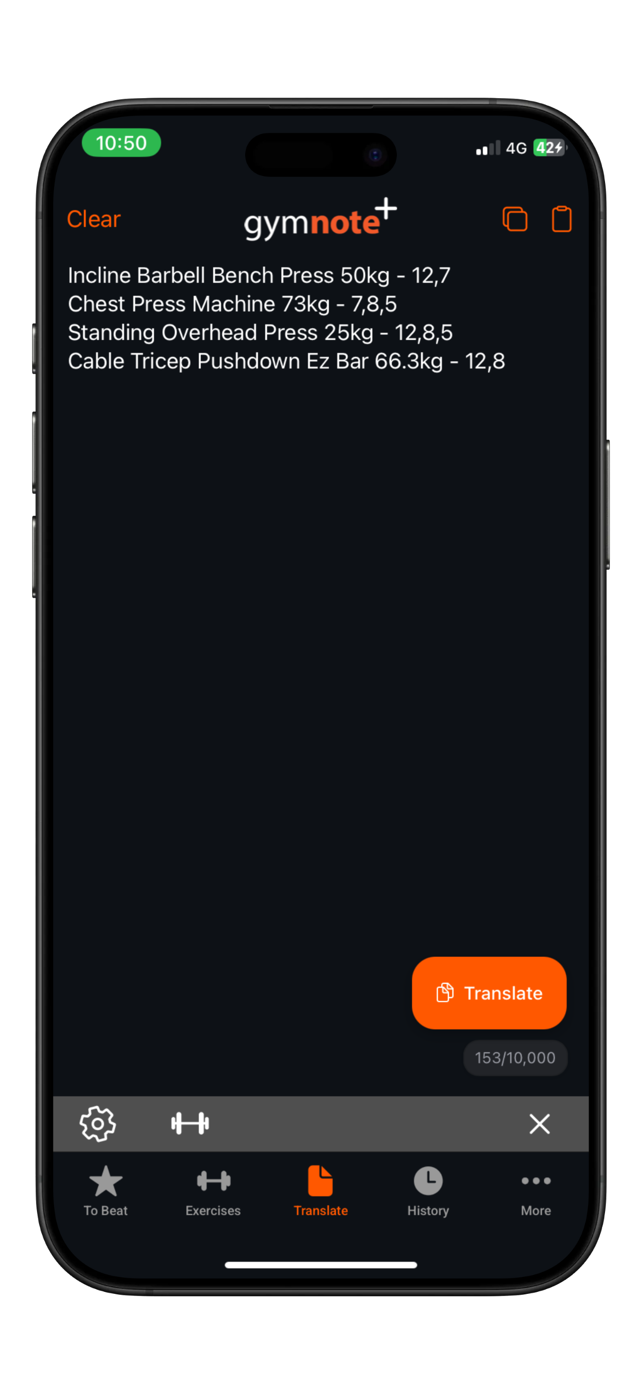 Single workout note example