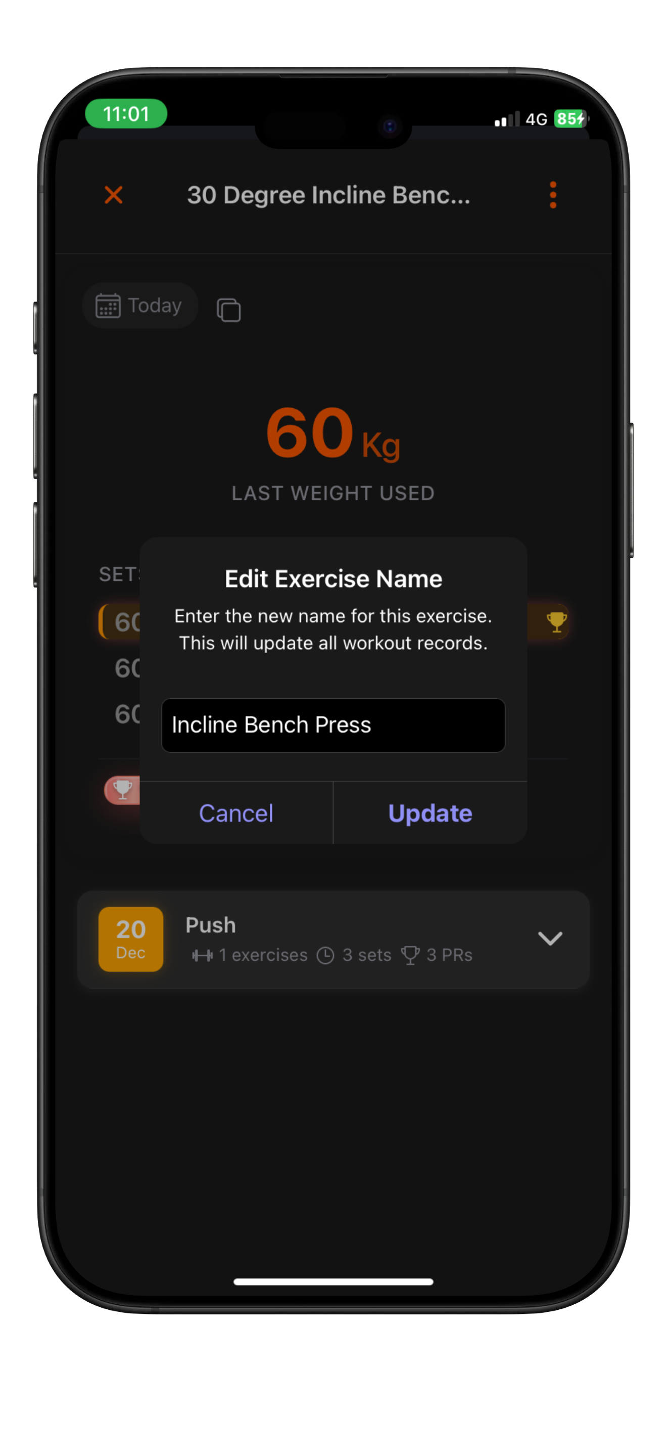 Exercise rename modal